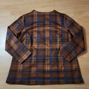 Ann Taylor Brown Plaid Ponte Knit Top Shirt Women's Size Medium